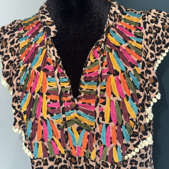 Women’s Beautiful Leopard Print Embroidery Tassel THML Medium Blouse Top - Picture 4 of 11